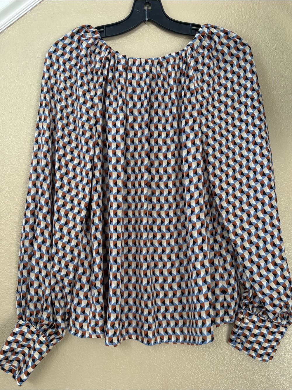 Worthington Geometric Print Blouse in Blue and Brown